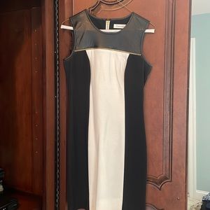 Black and white Calvin Klein dress.  Black leather on top